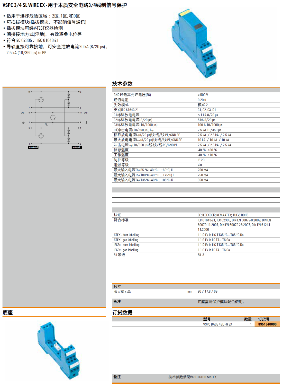 VSPC BASE 4SL FG EX：魏德米勒本質(zhì)安全電路3/4線制信號(hào)電涌保護(hù)器的核心底座設(shè)計(jì)